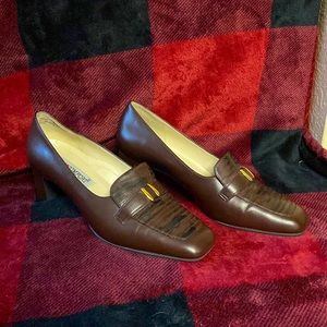 Size 8, brown leather loafer heels. By I heart comfort